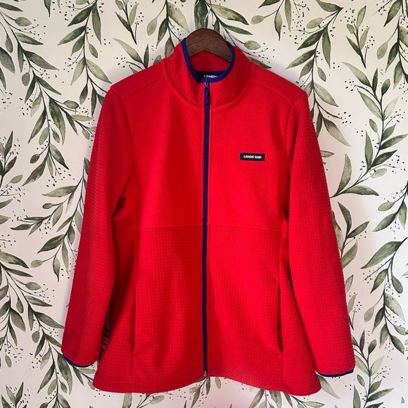Lands’ End Long Sleeve Full Zip Grid Fleece. Large. Orange. - Picture 1 of 10